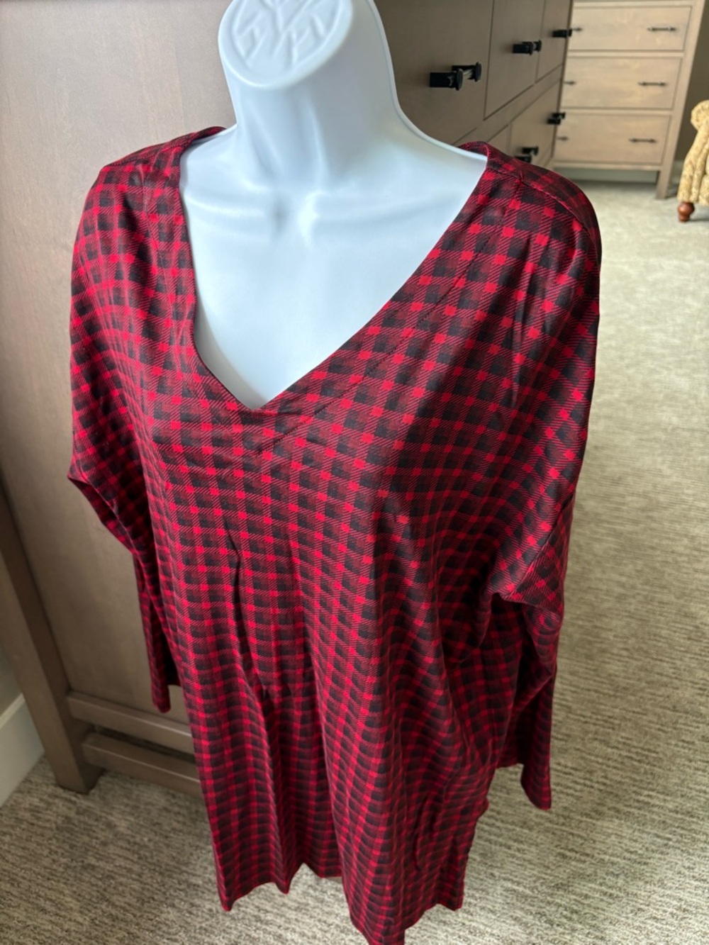JJill Red and Black Checked V-Neck Tunic
